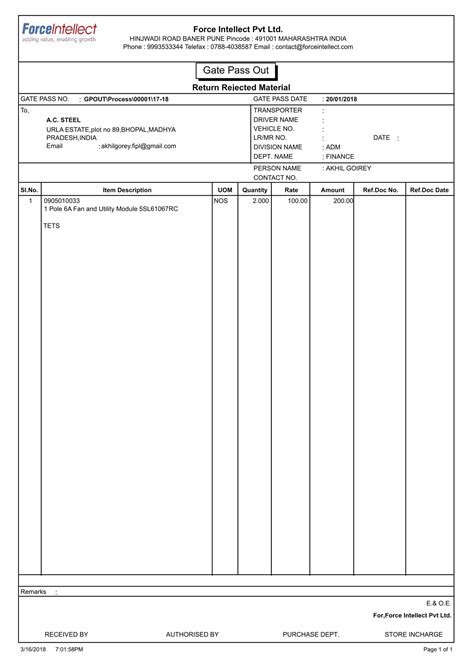 material gate pass format in excel|Material Out Gate Pass 01.06.2020 .